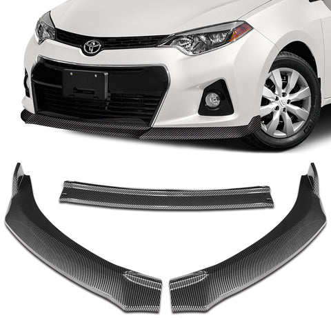 For 2014-2016 Toyota Corolla S GT-Style Carbon Painted Front Bumper Spoiler Lip + 86" x 4" Universal Carbon Look Side Skirt Extension Rocker Splitters Lip 9pcs