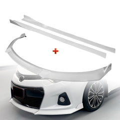 For 2014-2016 Toyota Corolla S GT-Style Painted White Front Bumper Spoiler Lip + 86" x 4" Universal Painted White Side Skirt Extension Rocker Splitters Lip 9pcs