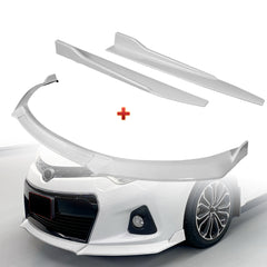 For 2014-2016 Toyota Corolla S GT-Style Painted White Front Bumper Spoiler Lip + 31"x4" Universal Painted White Side Skirt Rocker Splitters Diffuser Winglet Wind 5pcs