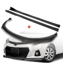 For 2014-2016 Toyota Corolla Type-S GT-Style Matt Black Front Bumper Spoiler Lip + 86" x 4" Universal Black Side Skirt Extension Rocker Splitters Diffuser Lip 9pcs