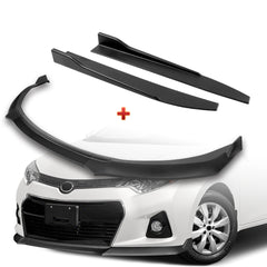 For 2014-2016 Toyota Corolla Type-S GT-Style Matt Black Front Bumper Spoiler Lip + 31" x 4" Universal Black Car side Skirt Rocker Splitters Diffuser Winglet Wind  5pcs