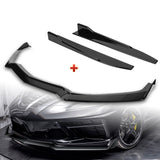 For 2020-2025 Chevy Corvette C8 5VM-Style Painted Black Front Bumper Spoiler Lip + 31"x4" Universal Painted Black Side Skirt Rocker Splitters Diffuser Winglet Wind  5pcs