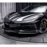 For 2020-2025 Chevy Corvette C8 5VM-Style Painted Black Front Bumper Spoiler Lip + 86" x 4" Universal Painted Black Side Skirt Extension Rocker Splitters Lip 9pcs