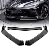 For 2020-2025 Chevy Corvette C8 5VM-Style Painted Black Front Bumper Spoiler Lip + 31"x4" Universal Painted Black Side Skirt Rocker Splitters Diffuser Winglet Wind  5pcs