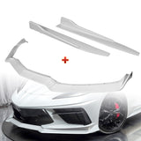 For 2020-2025 Chevy Corvette C8 5VM-Style Painted White Front Bumper Spoiler Lip + 31"x4" Universal Painted White Side Skirt Rocker Splitters Diffuser Winglet Wind  5pcs
