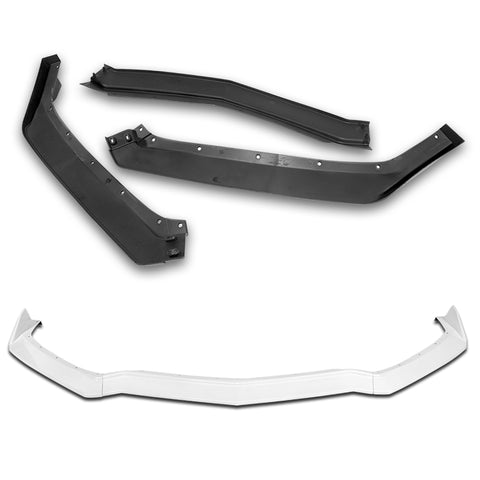 For 2020-2025 Chevy Corvette C8 5VM-Style Painted White Front Bumper Spoiler Lip + 31"x4" Universal Painted White Side Skirt Rocker Splitters Diffuser Winglet Wind  5pcs