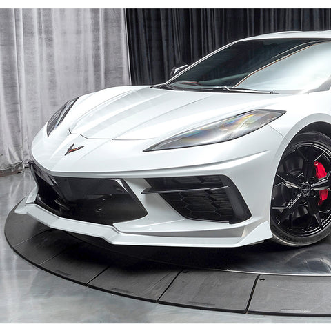 For 2020-2025 Chevy Corvette C8 5VM-Style Painted White Front Bumper Spoiler Lip + 31"x4" Universal Painted White Side Skirt Rocker Splitters Diffuser Winglet Wind  5pcs