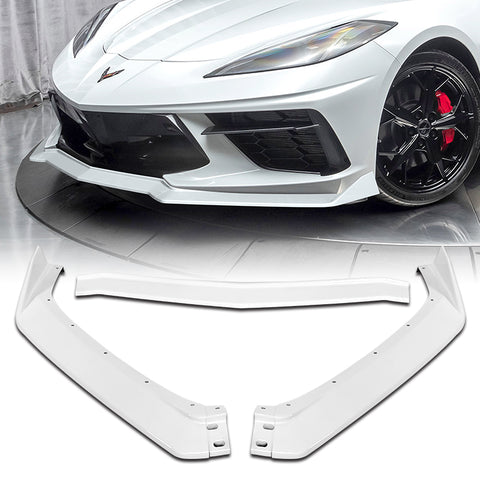 For 2020-2025 Chevy Corvette C8 5VM-Style Painted White Front Bumper Spoiler Lip + 31"x4" Universal Painted White Side Skirt Rocker Splitters Diffuser Winglet Wind  5pcs