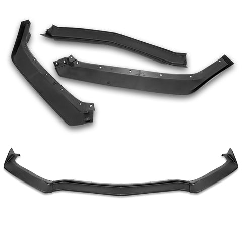 For 2020-2025 Chevy Corvette C8 5VM-Style Matt Black Front Bumper Spoiler Lip + 31" x 4" Universal Black Car side Skirt Rocker Splitters Diffuser Winglet Wind  5pcs
