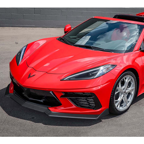 For 2020-2025 Chevy Corvette C8 5VM-Style Matt Black Front Bumper Spoiler Lip + 31" x 4" Universal Black Car side Skirt Rocker Splitters Diffuser Winglet Wind  5pcs