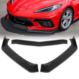 For 2020-2025 Chevy Corvette C8 5VM-Style Matt Black Front Bumper Spoiler Lip + 31" x 4" Universal Black Car side Skirt Rocker Splitters Diffuser Winglet Wind  5pcs