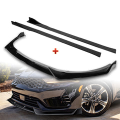 For 2021-2024 Kia Optima K5 Painted Black Front Bumper Body Splitter Spoiler Lip + 86" x 4" Universal Painted Black Side Skirt Extension Rocker Splitters Lip 9pcs