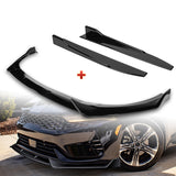 For 2021-2024 Kia Optima K5 Painted Black Front Bumper Body Splitter Spoiler Lip + 31"x4" Universal Painted Black Side Skirt Rocker Splitters Diffuser Winglet Wind  5pcs