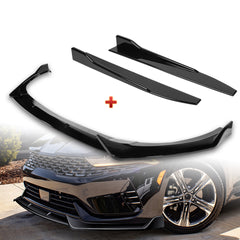 For 2021-2024 Kia Optima K5 Painted Black Front Bumper Body Splitter Spoiler Lip + 31"x4" Universal Painted Black Side Skirt Rocker Splitters Diffuser Winglet Wind  5pcs