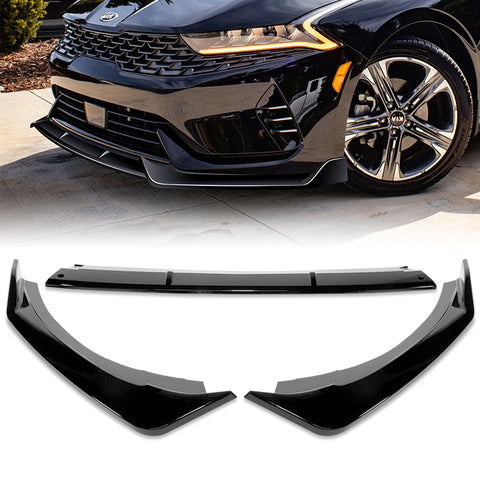 For 2021-2024 Kia Optima K5 Painted Black Front Bumper Body Splitter Spoiler Lip + 86" x 4" Universal Painted Black Side Skirt Extension Rocker Splitters Lip 9pcs