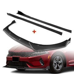 For 2021-2024 Kia Optima K5 Carbon Painted Front Bumper Splitter Spoiler Lip + 86" x 4" Universal Carbon Look Side Skirt Extension Rocker Splitters Lip 9pcs