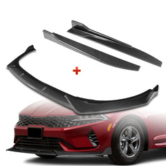 For 2021-2024 Kia Optima K5 Carbon Painted Front Bumper Splitter Spoiler Lip + 31"x4" Universal Carbon Style Side Skirt Rocker Splitters Diffuser Winglet Wind  5pcs