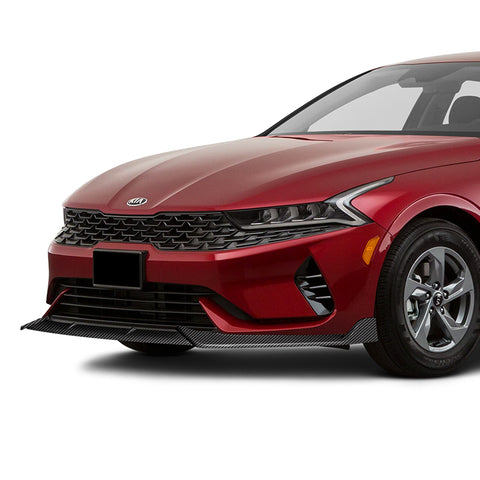 For 2021-2024 Kia Optima K5 Carbon Painted Front Bumper Splitter Spoiler Lip + 86" x 4" Universal Carbon Look Side Skirt Extension Rocker Splitters Lip 9pcs