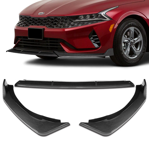For 2021-2024 Kia Optima K5 Carbon Painted Front Bumper Splitter Spoiler Lip + 86" x 4" Universal Carbon Look Side Skirt Extension Rocker Splitters Lip 9pcs