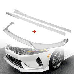 For 2021-2024 Kia Optima K5 Painted White Front Bumper Body Splitter Spoiler Lip + 86" x 4" Universal Painted White Side Skirt Extension Rocker Splitters Lip 9pcs