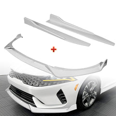For 2021-2024 Kia Optima K5 Painted White Front Bumper Body Splitter Spoiler Lip + 31"x4" Universal Painted White Side Skirt Rocker Splitters Diffuser Winglet Wind  5pcs