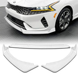 For 2021-2024 Kia Optima K5 Painted White Front Bumper Body Splitter Spoiler Lip + 86" x 4" Universal Painted White Side Skirt Extension Rocker Splitters Lip 9pcs