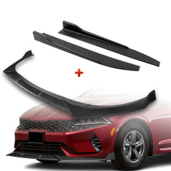 For 2021-2024 Kia Optima K5 Matt Black Front Bumper Body Splitter Spoiler Lip + 31" x 4" Universal Black Car side Skirt Rocker Splitters Diffuser Winglet Wind  5pcs