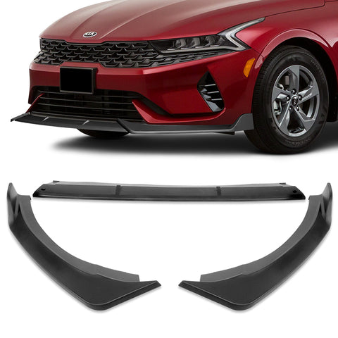 For 2021-2024 Kia Optima K5 Matt Black Front Bumper Body Splitter Spoiler Lip + 86" x 4" Universal Black Side Skirt Extension Rocker Splitters Diffuser Lip 9pcs