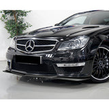 For 2012-2014 Mercedes-Benz W204 C63 AMG Painted Black Front Bumper Spoiler Lip + 86" x 4" Universal Painted Black Side Skirt Extension Rocker Splitters Lip 9pcs