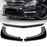 For 2012-2014 Mercedes-Benz W204 C63 AMG Painted Black Front Bumper Spoiler Lip + 86" x 4" Universal Painted Black Side Skirt Extension Rocker Splitters Lip 9pcs