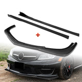 For 2012-2014 Mercedes-Benz W204 C63 AMG Carbon Painted Front Bumper Spoiler Lip  + 86" x 4" Universal Carbon Look Side Skirt Extension Rocker Splitters Lip 9pcs