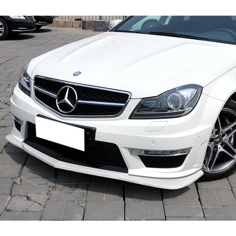 For 2012-2014 Mercedes-Benz W204 C63 AMG Painted White Front Bumper Spoiler Lip + 86" x 4" Universal Painted White Side Skirt Extension Rocker Splitters Lip 9pcs
