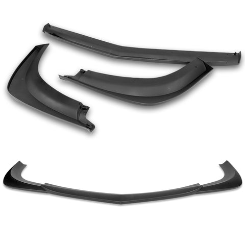 For 2012-2014 Mercedes-Benz W204 C63 AMG Matt Black Front Bumper Spoiler Lip  + 86" x 4" Universal Black Side Skirt Extension Rocker Splitters Diffuser Lip 9pcs