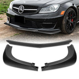 For 2012-2014 Mercedes-Benz W204 C63 AMG Matt Black Front Bumper Spoiler Lip  + 86" x 4" Universal Black Side Skirt Extension Rocker Splitters Diffuser Lip 9pcs