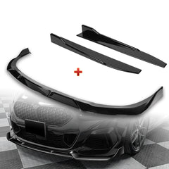 For 2020-2024 BMW 2-Series F44 Gran Coupe Painted Black Front Bumper Spoiler Lip + 31"x4" Universal Painted Black Side Skirt Rocker Splitters Diffuser Winglet Wind  5pcs