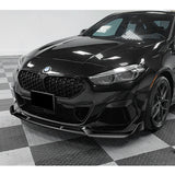 For 2020-2024 BMW 2-Series F44 Gran Coupe Painted Black Front Bumper Spoiler Lip + 59" x 4" Universal Painted Black Side Skirt Extension Rocker Splitters Lip 9pcs