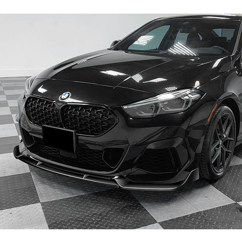 For 2020-2024 BMW 2-Series F44 Gran Coupe Painted Black Front Bumper Spoiler Lip + 59" x 4" Universal Painted Black Side Skirt Extension Rocker Splitters Lip 9pcs