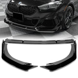 For 2020-2024 BMW 2-Series F44 Gran Coupe Painted Black Front Bumper Spoiler Lip + 31"x4" Universal Painted Black Side Skirt Rocker Splitters Diffuser Winglet Wind  5pcs