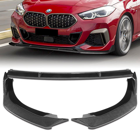 For 2020-2024 BMW 2-Series F44 Gran Coupe Carbon Style Front Bumper Spoiler Lip + 59" x 4" Universal Carbon Look Side Skirt Extension Rocker Splitters Lip 9pcs
