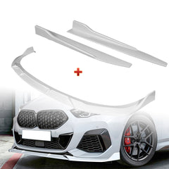 For 2020-2024 BMW 2-Series F44 Gran Coupe Painted White Front Bumper Spoiler Lip  + 31"x4" Universal Painted White Side Skirt Rocker Splitters Diffuser Winglet Wind  5pcs