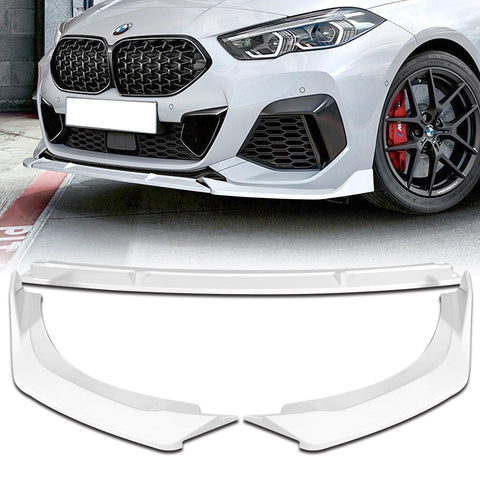 For 2020-2024 BMW 2-Series F44 Gran Coupe Painted White Front Bumper Spoiler Lip  + 31"x4" Universal Painted White Side Skirt Rocker Splitters Diffuser Winglet Wind  5pcs