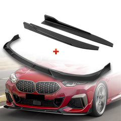 For 2020-2024 BMW 2-Series F44 Gran Coupe Matt Black Front Bumper Spoiler Lip + 31" x 4" Universal Black Car side Skirt Rocker Splitters Diffuser Winglet Wind  5pcs