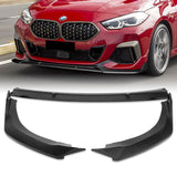 For 2020-2024 BMW 2-Series F44 Gran Coupe Matt Black Front Bumper Spoiler Lip + 86" x 4" Universal Black Side Skirt Extension Rocker Splitters Diffuser Lip 9pcs