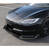 For 2021-2023 Tesla Model S Painted Black Front Bumper Body Spoiler Splitter Lip  3pcs