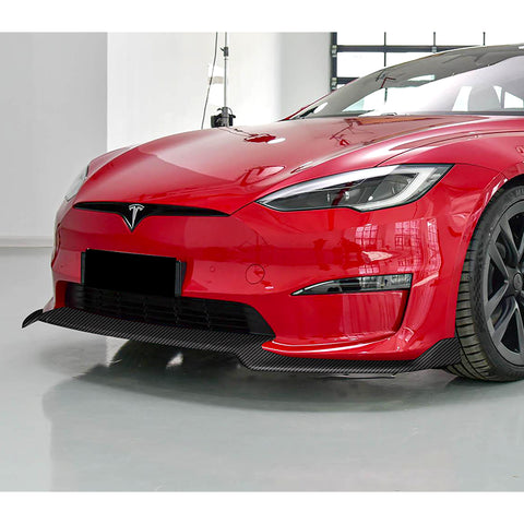 For 2021-2023 Tesla Model S Carbon Painted Front Bumper Spoiler Splitter Lip  3pcs