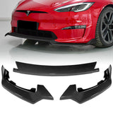For 2021-2023 Tesla Model S Carbon Painted Front Bumper Spoiler Splitter Lip  3pcs