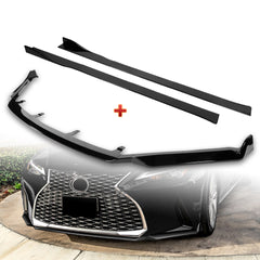 For 2021-2025 Lexus IS300 IS350 Base V-Style Painted Black Front Bumper Lip  + 86" x 4" Universal Painted Black Side Skirt Extension Rocker Splitters Lip 9pcs