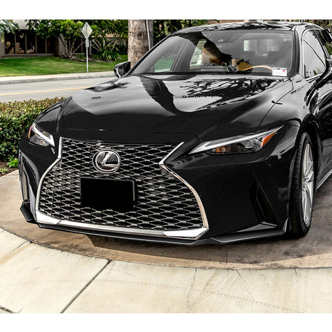 For 2021-2025 Lexus IS300 IS350 Base V-Style Painted Black Front Bumper Lip  + 86" x 4" Universal Painted Black Side Skirt Extension Rocker Splitters Lip 9pcs