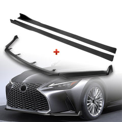 For 2021-2025 Lexus IS300 IS350 Base V-Style Matt Black Front Bumper Spoiler Lip + 86" x 4" Universal Black Side Skirt Extension Rocker Splitters Diffuser Lip 9pcs