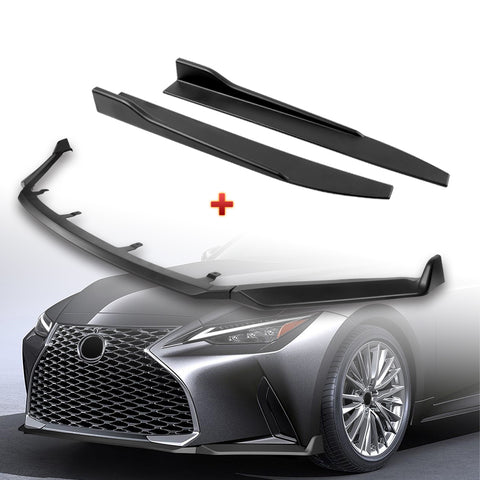 For 2021-2025 Lexus IS300 IS350 Base V-Style Matt Black Front Bumper Spoiler Lip + 31" x 4" Universal Black Car side Skirt Rocker Splitters Diffuser Winglet Wind  5pcs
